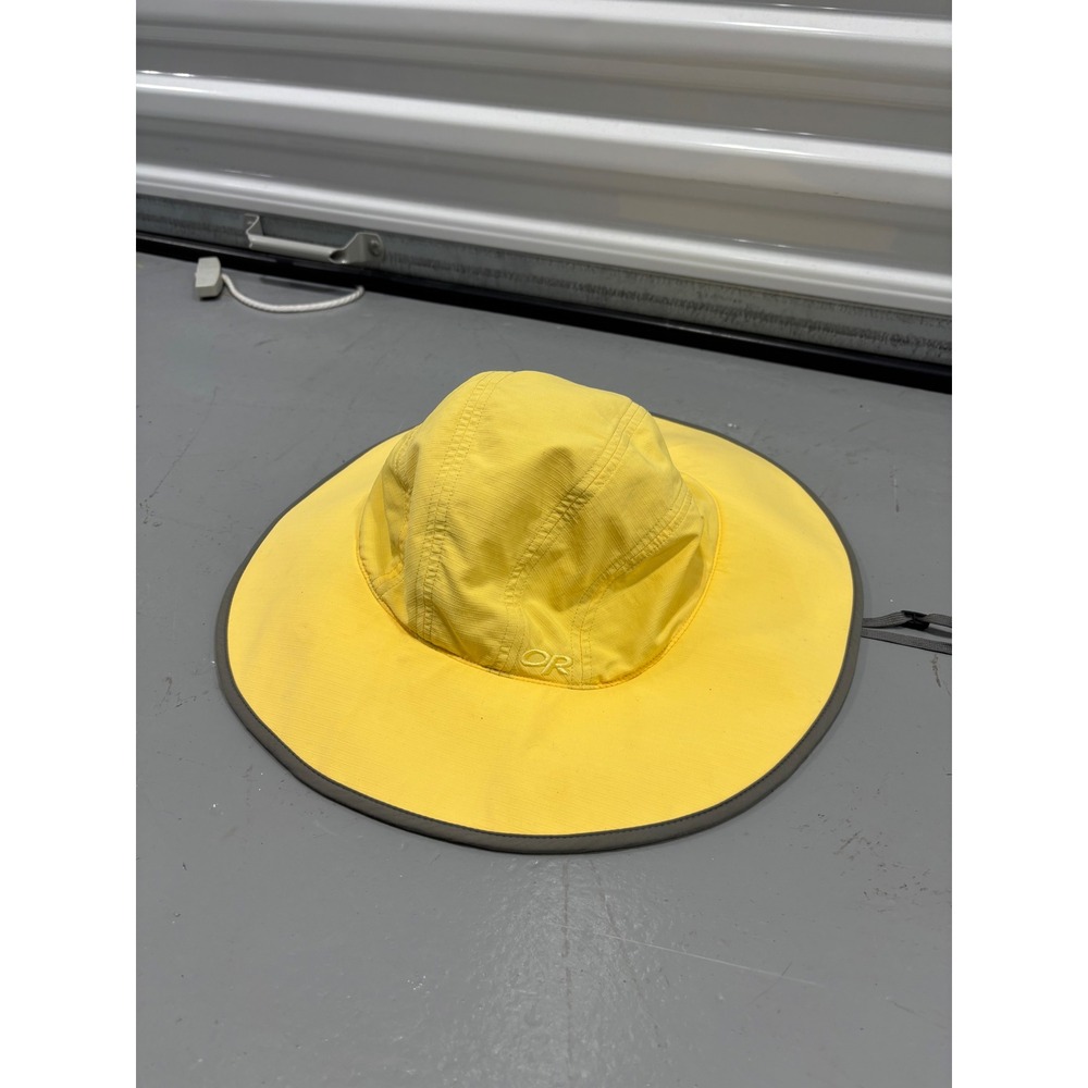 Outdoor Research Sun Hat Yellow Wide Brim Hiking Fishing Adjustable Chin Strap